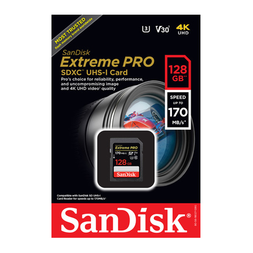 Extreme Pro SDXC 128GB 170MB/s V30 UHS-1 U3